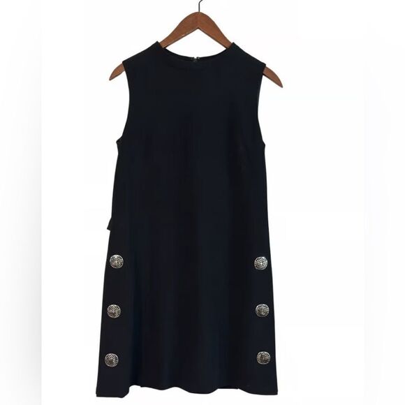 Elie Tahari Emory black sleeveless midi. Back pleated hem and buckle belt. Sz 2 - Picture 1 of 10
